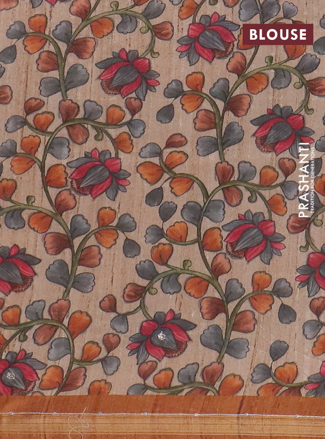 Semi tussar saree rust shade and beige with allover leheriya prints & zari buttas and kalamkari prints & pita work pallu