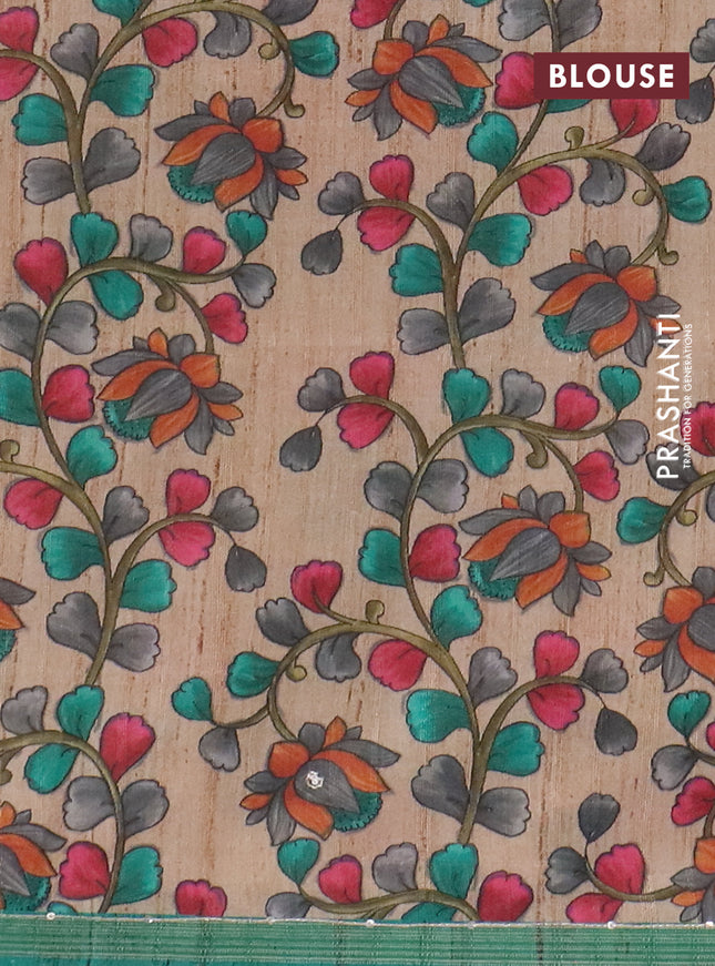 Semi tussar saree green and beige with allover leheriya prints & zari buttas and kalamkari prints & pita work pallu