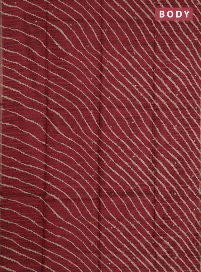 Semi tussar saree maroon and beige with allover leheriya prints & zari buttas and kalamkari prints & pita work pallu