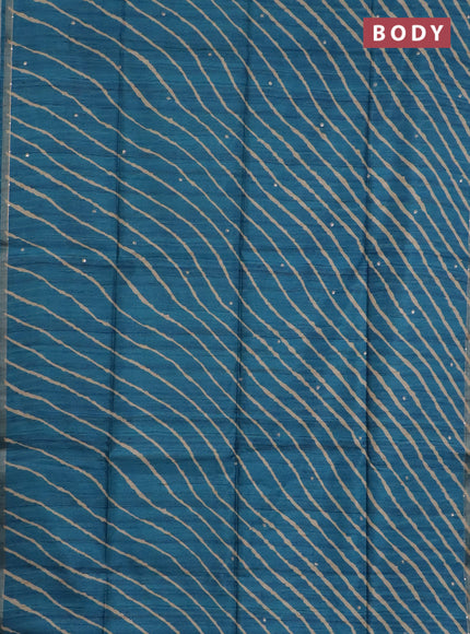 Semi tussar saree cs blue and beige with allover leheriya prints & zari buttas and kalamkari prints & pita work pallu