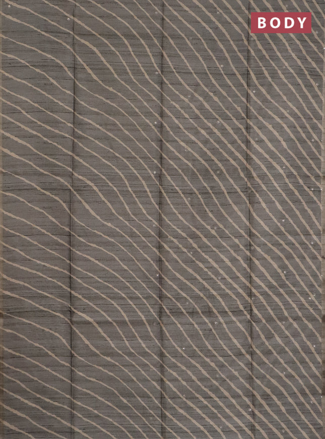 Semi tussar saree grey and beige with allover leheriya prints & zari buttas and kalamkari prints & pita work pallu