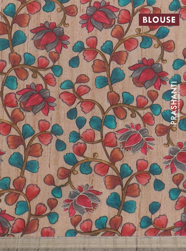 Semi tussar saree grey and beige with allover leheriya prints & zari buttas and kalamkari prints & pita work pallu