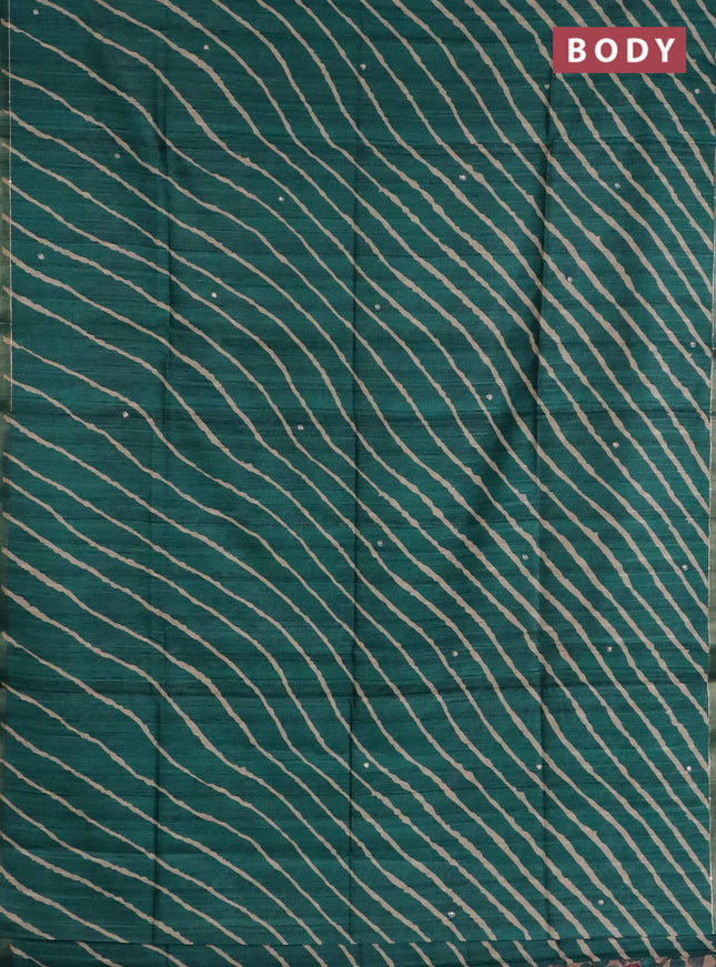 Semi tussar saree green and beige with allover leheriya prints & zari buttas and kalamkari prints & pita work pallu