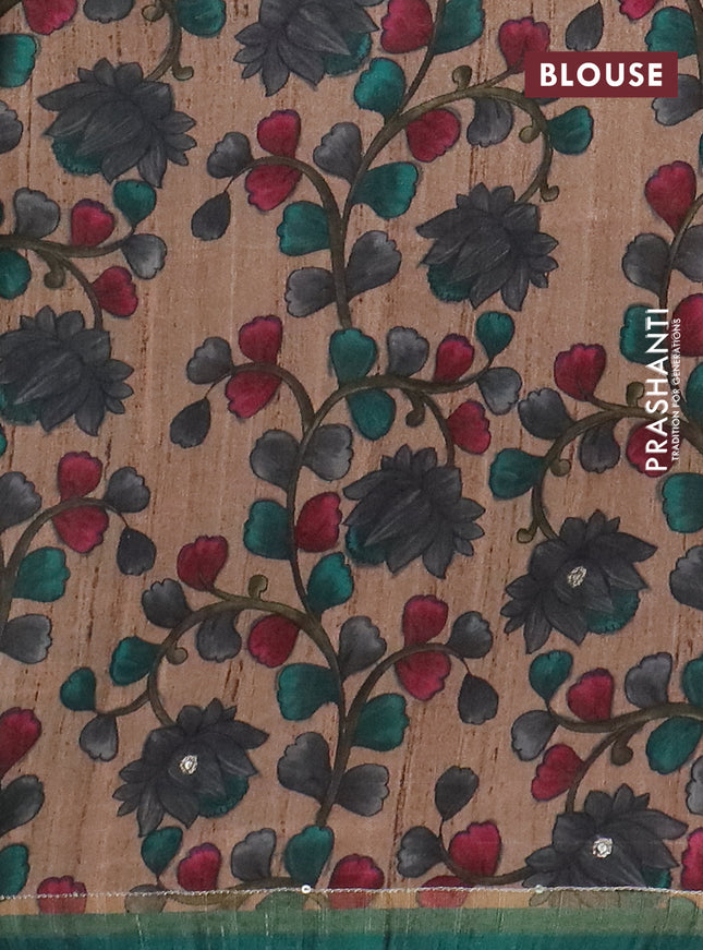 Semi tussar saree green and beige with allover leheriya prints & zari buttas and kalamkari prints & pita work pallu