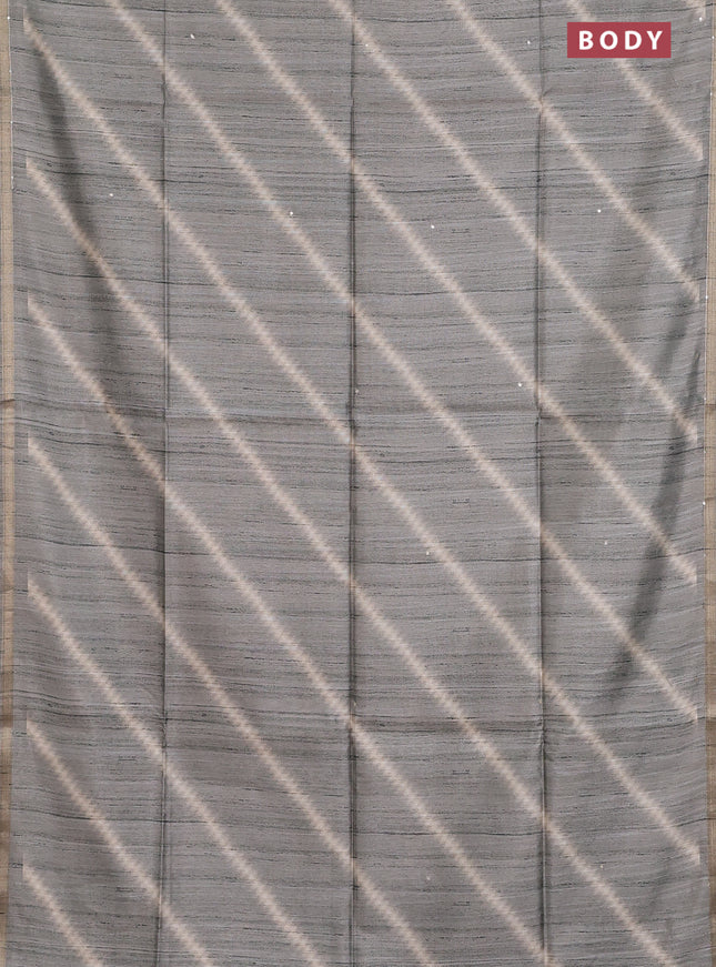 Semi tussar saree grey and beige with allover leheriya prints & zari buttas and kalamkari prints & pita work pallu