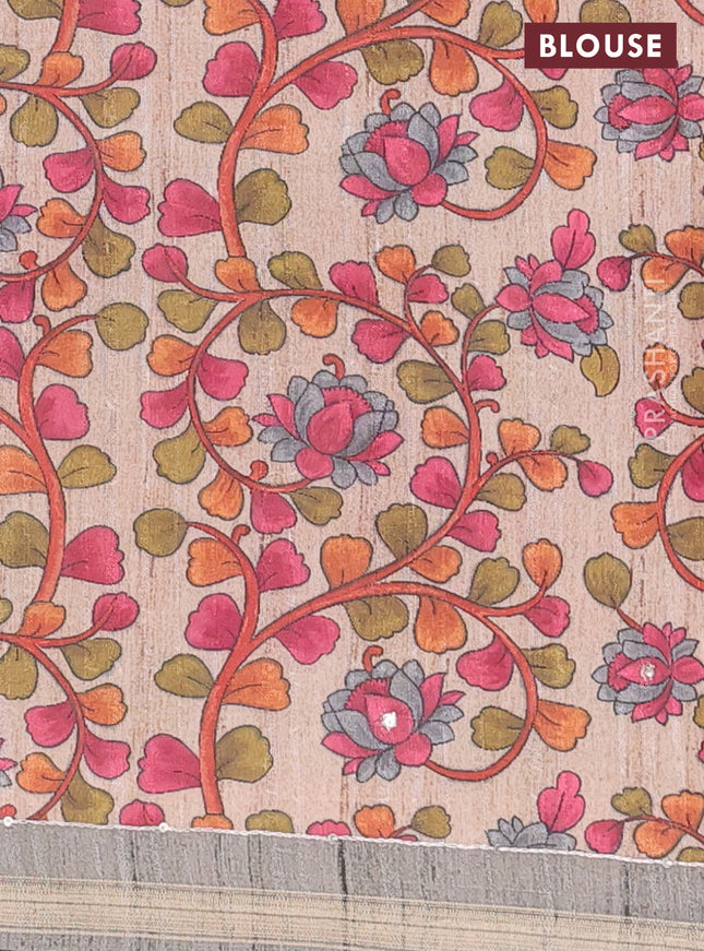 Semi tussar saree grey and beige with allover leheriya prints & zari buttas and kalamkari prints & pita work pallu