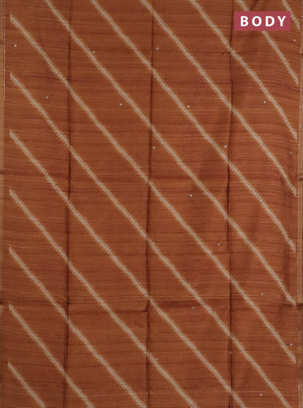 Semi tussar saree rustic orange and beige with allover leheriya prints & zari buttas and kalamkari prints & pita work pallu