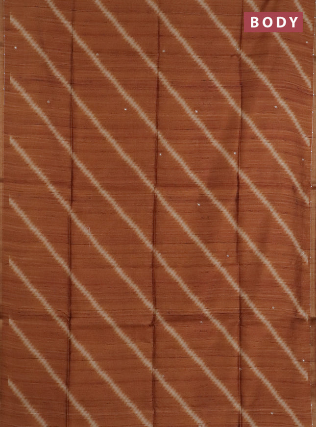 Semi tussar saree rustic orange and beige with allover leheriya prints & zari buttas and kalamkari prints & pita work pallu