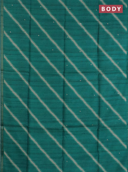 Semi tussar saree teal green and beige with allover leheriya prints & zari buttas and kalamkari prints & pita work pallu