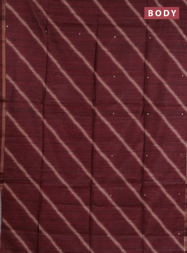 Semi tussar saree maroon and beige with allover leheriya prints & zari buttas and kalamkari prints & pita work pallu