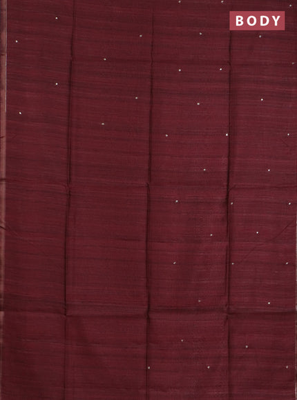 Semi tussar saree maroon and sap green with embroidery buttas and kalamkari prints & pita work pallu