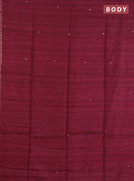 Semi tussar saree dark magenta pink and grey with embroidery buttas and kalamkari prints & pita work pallu