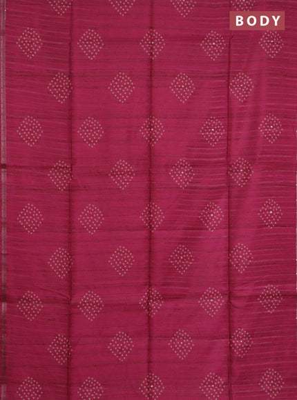Semi tussar saree pink and beige with bandhani butta prints and kalamkari prints & pita work pallu