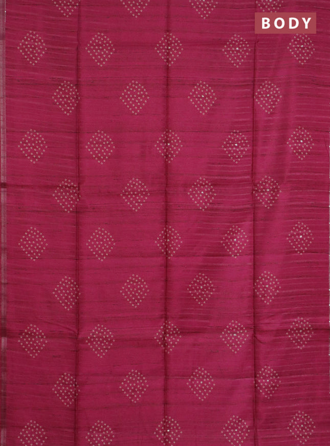 Semi tussar saree pink and beige with bandhani butta prints and kalamkari prints & pita work pallu