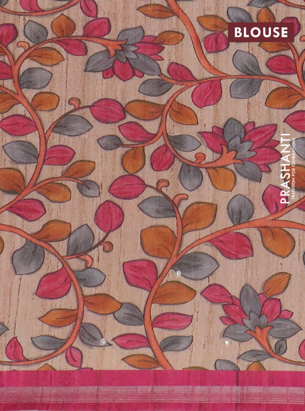 Semi tussar saree pink and beige with bandhani butta prints and kalamkari prints & pita work pallu