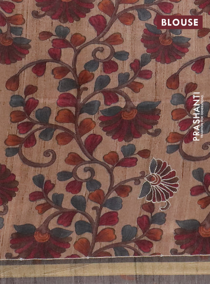 Semi tussar saree grey and beige with leheriya prints & bandhani butta and kalamkari prints & pita work pallu