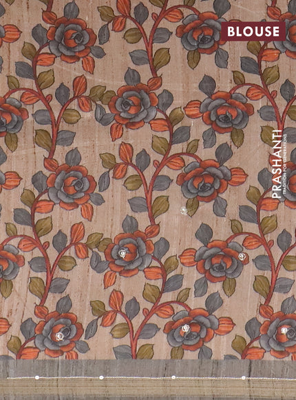 Semi tussar saree grey and beige with allover tie & dye prints and kalamkari prints & pita work pallu