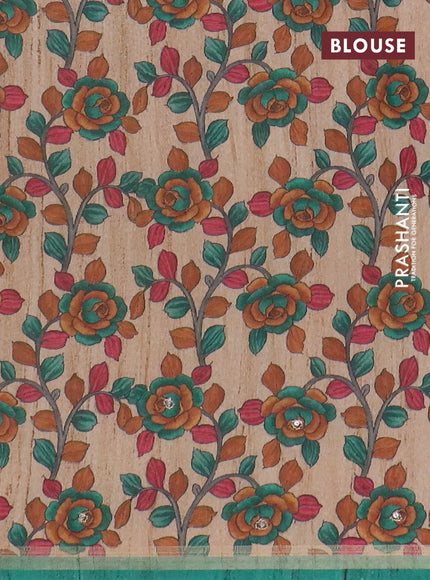 Semi tussar saree green and beige with allover tie & dye prints and kalamkari prints & pita work pallu