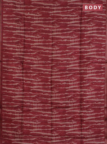Semi tussar saree maroon and beige with allover tie & dye prints and kalamkari prints & pita work pallu