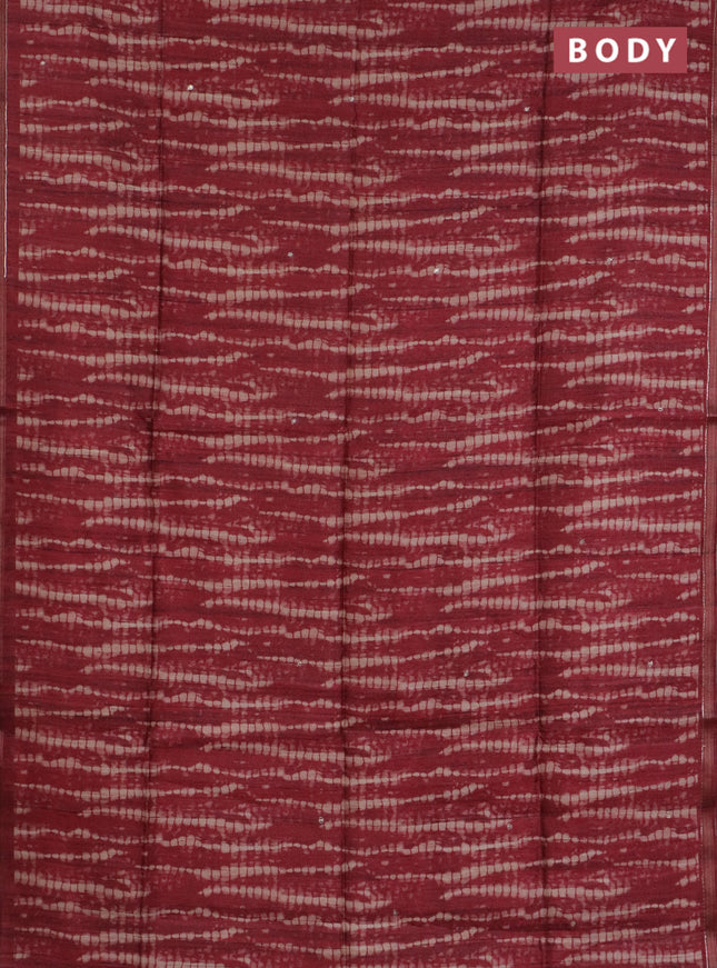 Semi tussar saree maroon and beige with allover tie & dye prints and kalamkari prints & pita work pallu