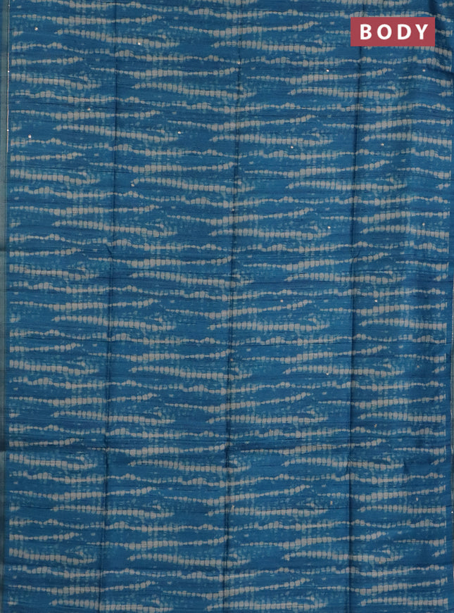 Semi tussar saree cs blue and beige with allover tie & dye prints and kalamkari prints & pita work pallu