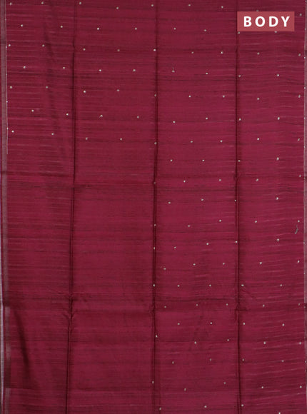 Semi tussar saree dark pink and grey with embroidery buttas and kalamkari prints & pita work pallu