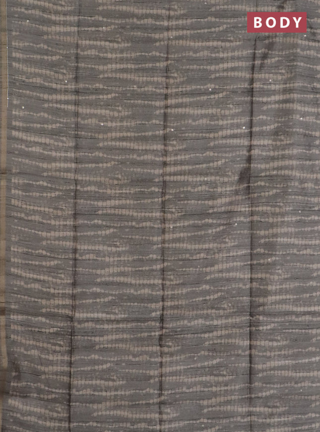 Semi tussar saree grey and beige with tie & dye prints and kalamkari prints & pita work pallu