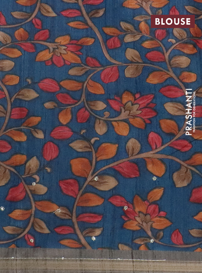 Semi tussar saree grey and beige with tie & dye prints and kalamkari prints & pita work pallu