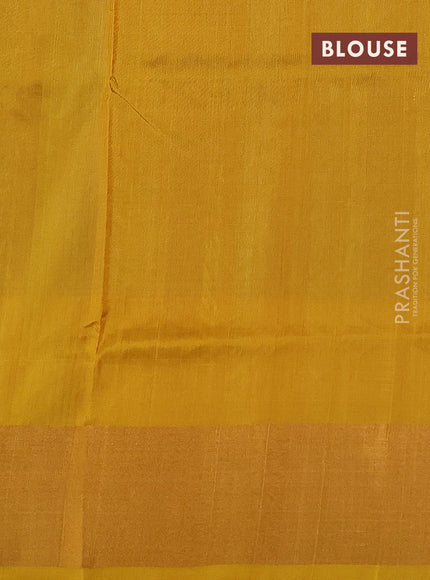 Pure uppada silk saree purple and mustard yellow with allover silver & gold zari weaves and zari woven border