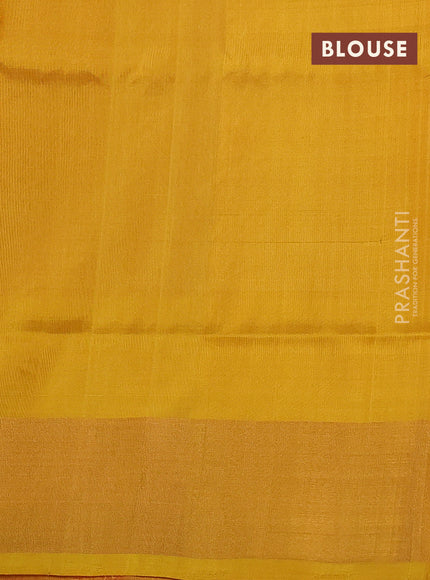 Pure uppada silk saree red and mustard yellow with allover silver & gold zari weaves and zari woven border