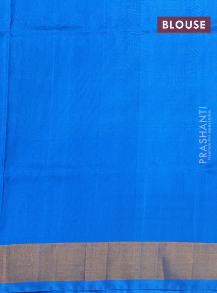 Pure uppada silk saree teal blue and cs blue with silver & gold zari woven buttas and paisley design zari woven border