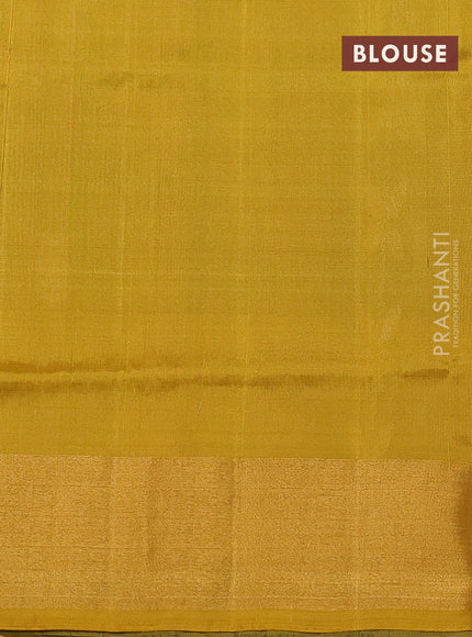 Pure uppada silk saree green and yellow with allover silver & gold zari weaves and zari woven border