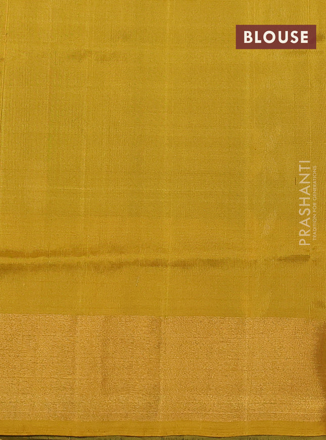 Pure uppada silk saree green and yellow with allover silver & gold zari weaves and zari woven border