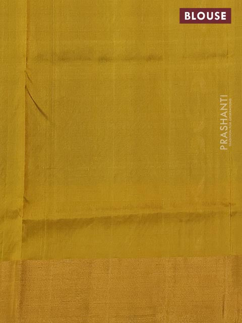 Pure uppada silk saree peacock blue and yellow with allover silver & gold zari weaves and zari woven border
