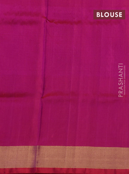 Pure uppada silk saree dual shade of pink and dual shade of dark pink with allover silver & gold zari woven buttas and peacock design zari woven border