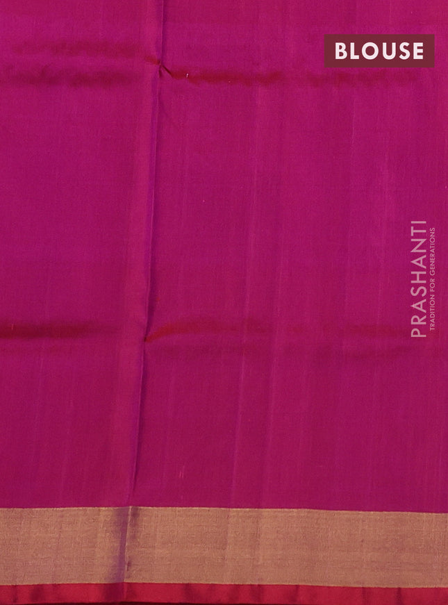 Pure uppada silk saree dual shade of pink and dual shade of dark pink with allover silver & gold zari woven buttas and peacock design zari woven border
