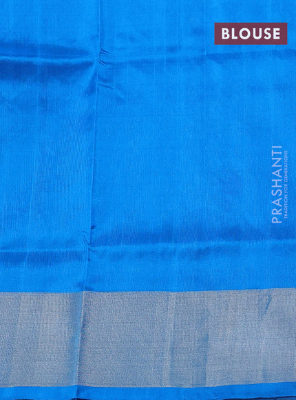 Pure uppada silk saree deep violet and cs blue with allover silver woven paisley buttas and long floral design silver zari woven border