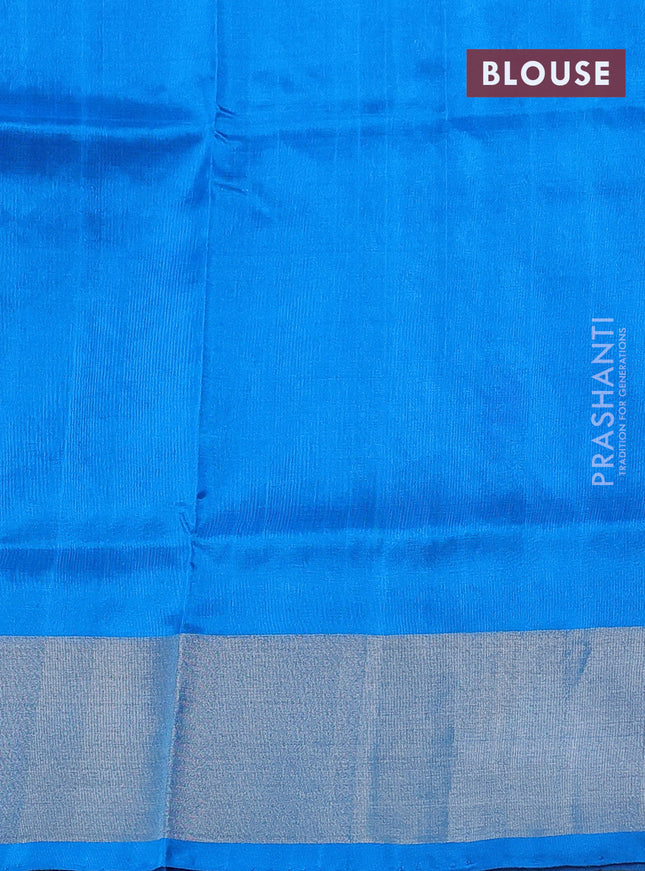 Pure uppada silk saree deep violet and cs blue with allover silver woven paisley buttas and long floral design silver zari woven border