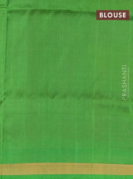 Pure uppada silk saree pink and parrot green with allover silver & gold zari woven buttas and zari woven floral butta border