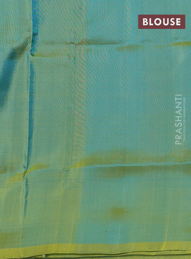 Pure uppada silk saree cs blue and dual shade of light green with silver & gold zari woven coin buttas and simple border
