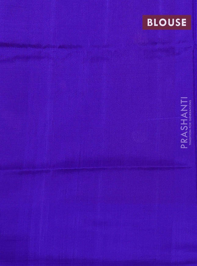 Pure uppada silk saree dual shade of reddish blue and blue with silver & gold zari woven coin buttas and simple border