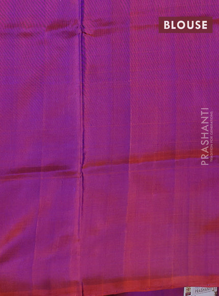 Pure uppada silk saree blue and dual shade of rustic orange with silver & gold zari woven coin buttas and simple border