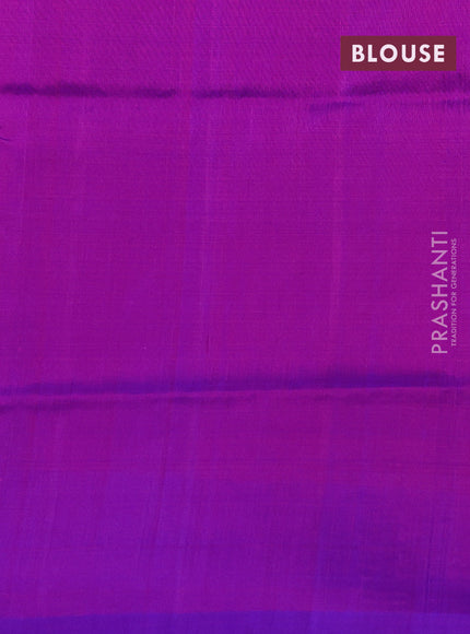 Pure uppada silk saree dual shade of pinkish orange and purple with silver & gold zari woven coin buttas and simple border