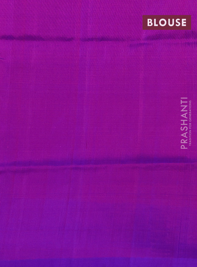 Pure uppada silk saree dual shade of pinkish orange and purple with silver & gold zari woven coin buttas and simple border