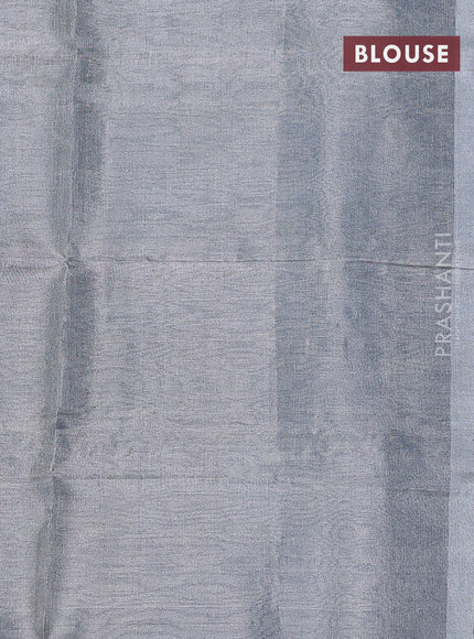 Pure uppada silk saree peacock blue and grey with silver zari woven coin buttas and silver zari woven border