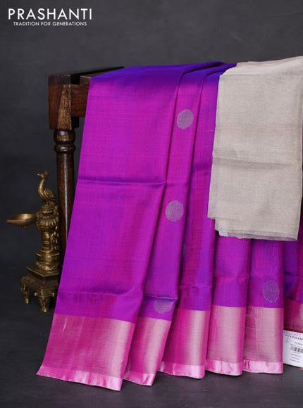 Pure uppada silk saree purple and light pink with silver zari woven coin buttas and silver zari woven border