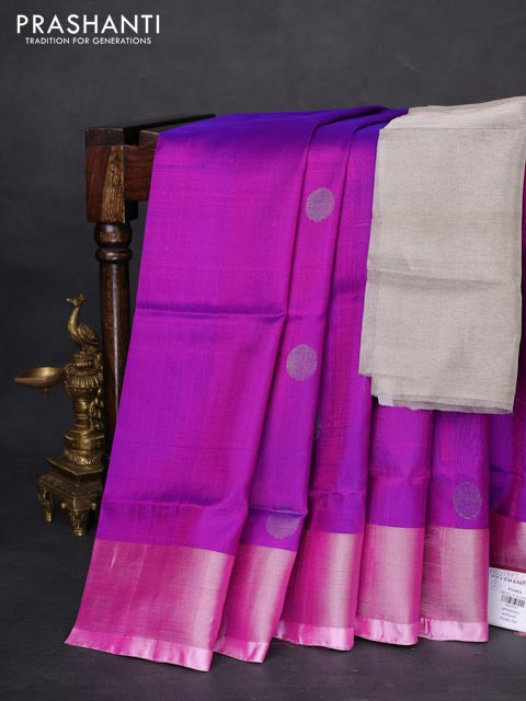 Pure uppada silk saree purple and light pink with silver zari woven coin buttas and silver zari woven border