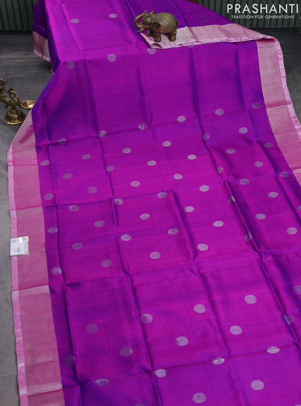 Pure uppada silk saree purple and light pink with silver zari woven coin buttas and silver zari woven border