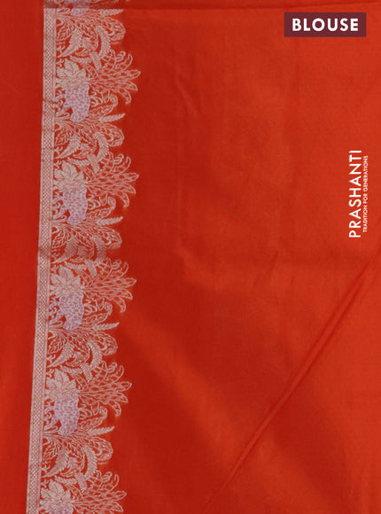 Banarasi semi katan silk saree orange with allover silver & gold zari weaves and zari woven border