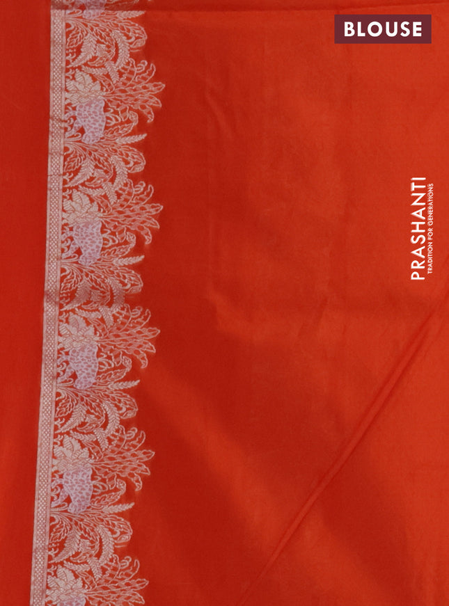 Banarasi semi katan silk saree orange with allover silver & gold zari weaves and zari woven border